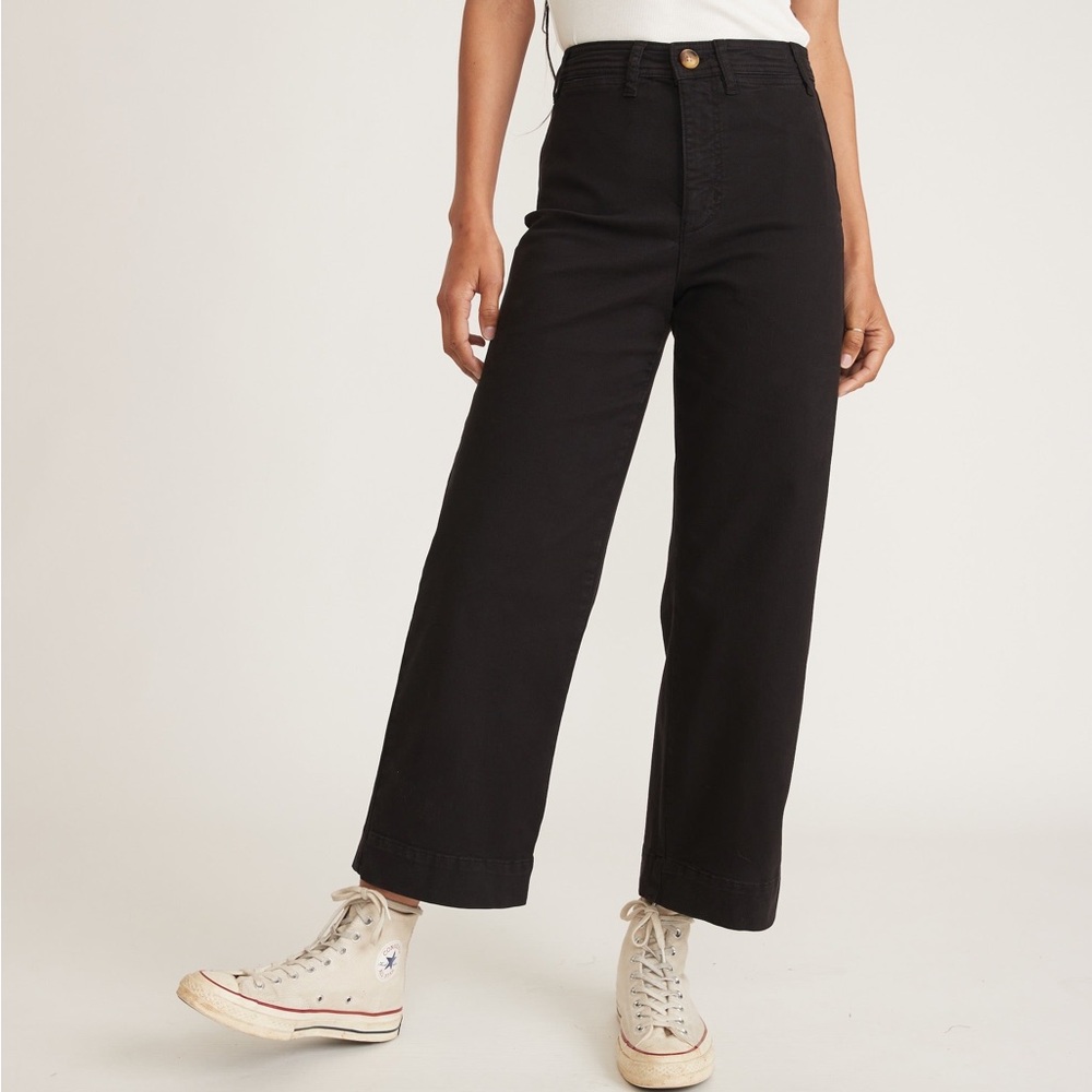 Marine Layer - High Waist Slim Fit Wide Leg Ankle Pants in Faded Black